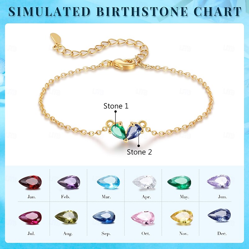 Personalized Birthstone Heart Bracelet for Women, 12 Month Natural Gemstone Zodiac Jewelry, Custom Guardian Gift for Mom, Wife, Girlfriend, Birthday, Mother's Day, Valentine's Day, Christmas2