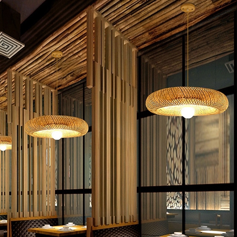 Bamboo Chandelier Retro Rattan 40cm E26/E27 Chandelier Ceiling Lighting is Applicable to Living Room Bedroom Restaurant Cafe Bar Restaurant Club 110-2402