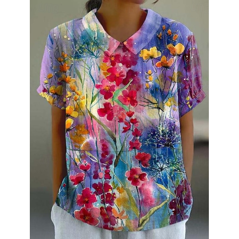 Women's Shirt Floral Graphic Bohemia Vintage Daily Long Sleeve Shirt Collar Regular Tops Daily Buttons Print White Yellow Pink Purple Green Summer Spring