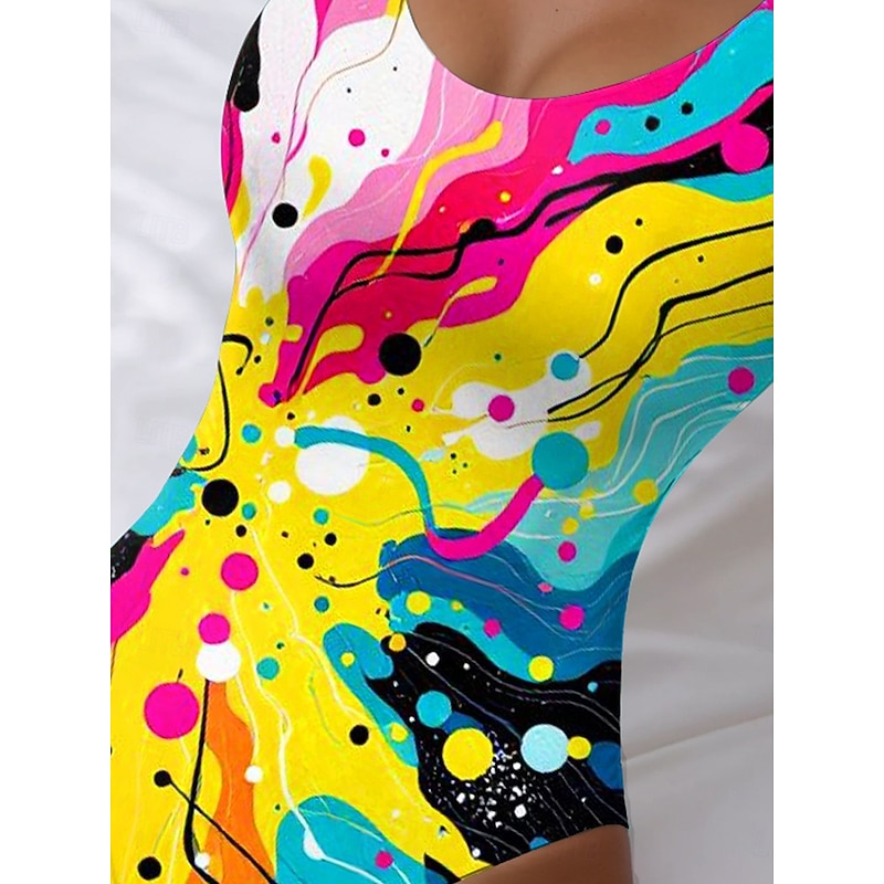 Women's Swimsuits One Piece Swimsuit Beach Wear Summer Graphic Geometric U Neck Sleeveless Bathing Suits3