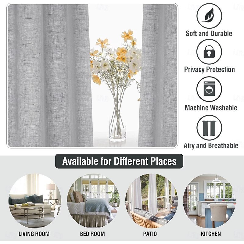 Linen Curtains Natural Blended Curtain Panels Drapery for Living Room Sheer Curtains 84 inch Length 2 Pcs Set Grommet Window Panels4