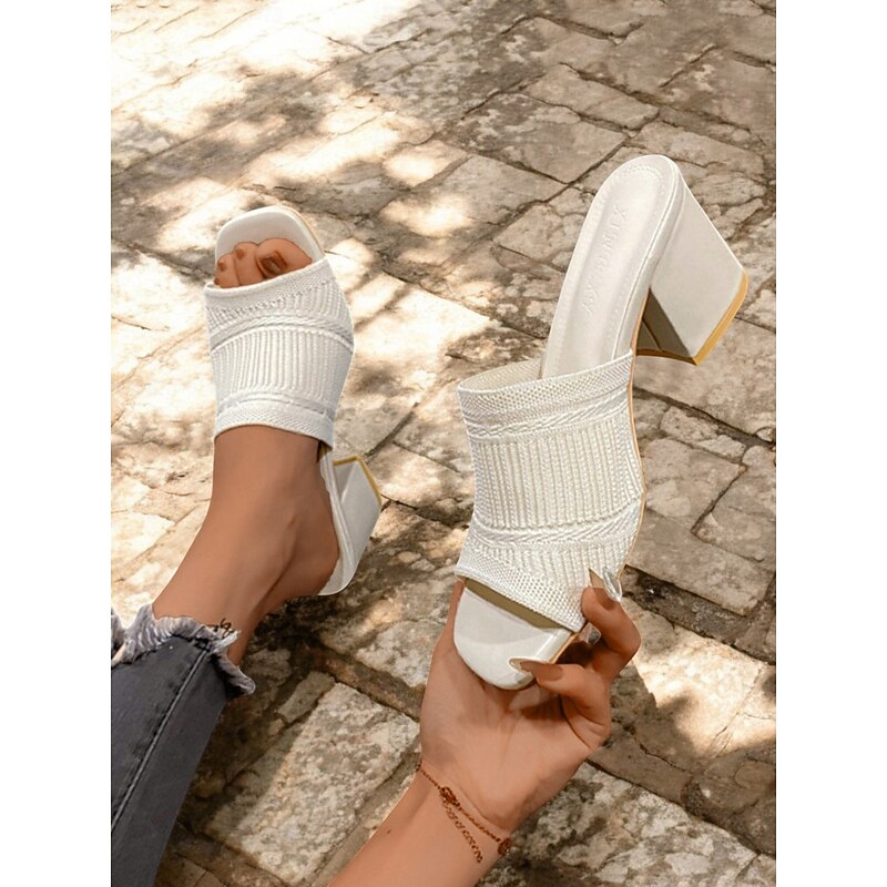 Women's Orange Knitted Block Heel Slide Sandals – Trendy Textured Open-Toe Mules for Daily Wear & Casual Dates3