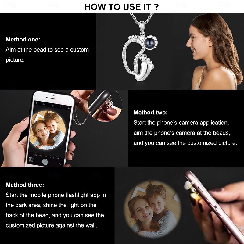 Personalized Footprint Projection Necklace Custom Photo Gift for Her, Love Footprint Time Mark Pendant, Mother's Day Valentine's Day Christmas Birthday Anniversary Memorial Jewelry for Mom Wife Girlfriend4