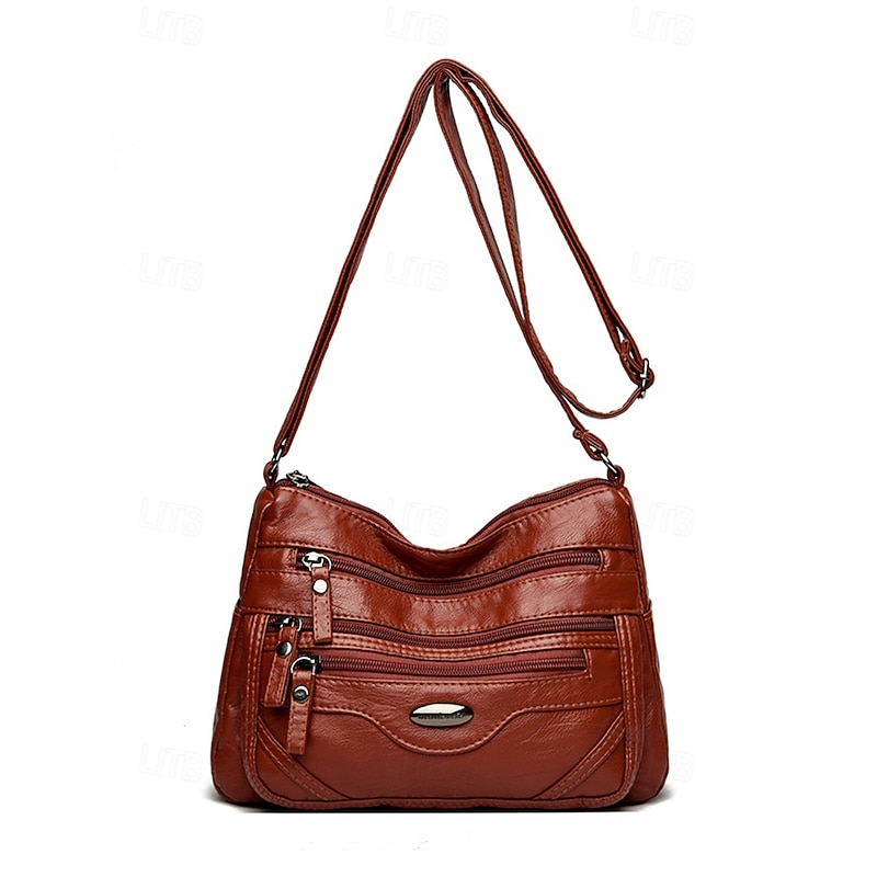 Women's Crossbody Bag Shoulder Bags PU Leather Office Casual Daily Mother's Day Zipper Large Capacity Lightweight Solid Color Dark Grey Wine Almond2