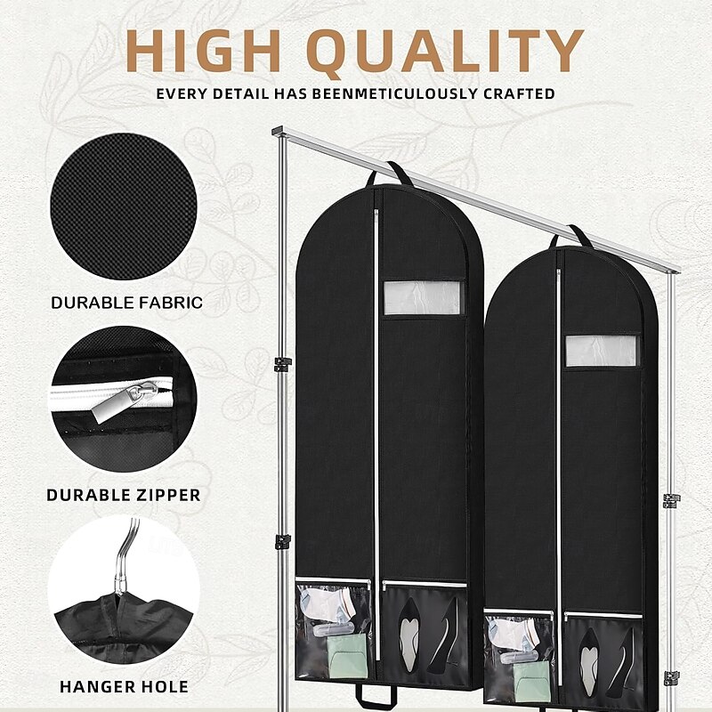 Garment Bag for Travel and Storage, Travel Suit Bags for Men Women with 2 Clear Pockets, Storage bags for Clothes, Suits, Dress, Shirts, Coats3