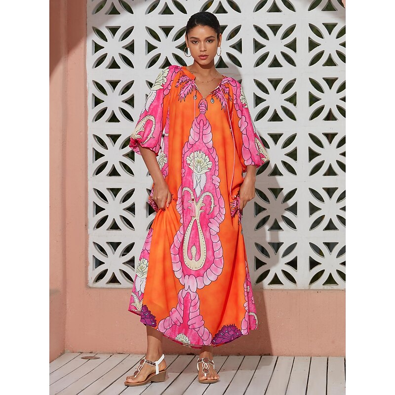 Chiffon V Neck Plant String Maxi Dress