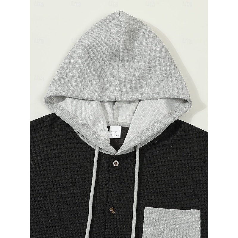 Men's Waffle T-shirt Jacket Tee Top Short Sleeve Hooded Summer Color Block Fashion Designer Casual Pocket Button Front Outdoor Casual Daily Black Green Burgundy Top Tee for Men4