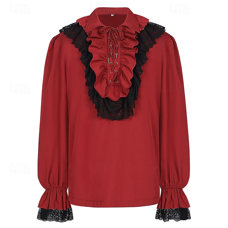 Retro Vintage Medieval Renaissance Blouse / Shirt Vampire Pirate Fancy Dress Men's Fantasy Royal Halloween Carnival Party LARP Ren Faire Adults' Shirt3