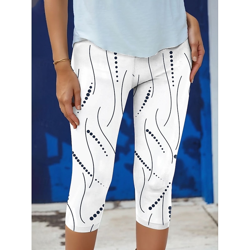 Women's Leggings Capri Pants High Elasticity Vacation Vintage Fashion Calf-Length High Waist Graphic Polka Dot Printing Thermal Warm Breathable Soft Stretchy Outdoor Street Daily White3