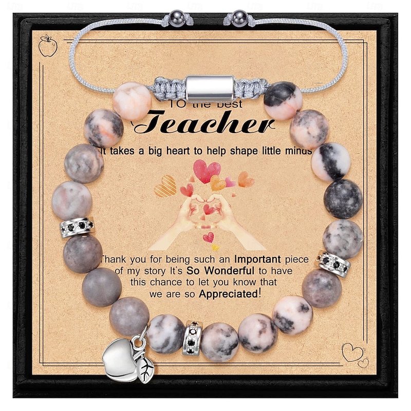 Teacher Appreciation Bracelet Cute Handmade Ploymer Clay Bracelet Love Teach Inspire Letter Beaded Stretch Bracelet for Women Back to School Jewelry Teacher Graduation Gift2
