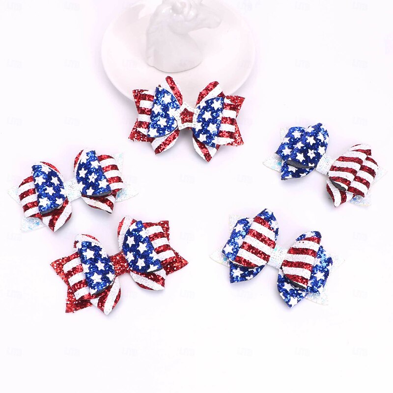 2 Pcs 4th of July Patriotic Hair Bows Alligator Clip Girls Glitter Sparkly Red White Blue Sequin Cheer Barrettes Hairpins Kids Independence Day Xmas Party outfit Decor Accessories Gift2