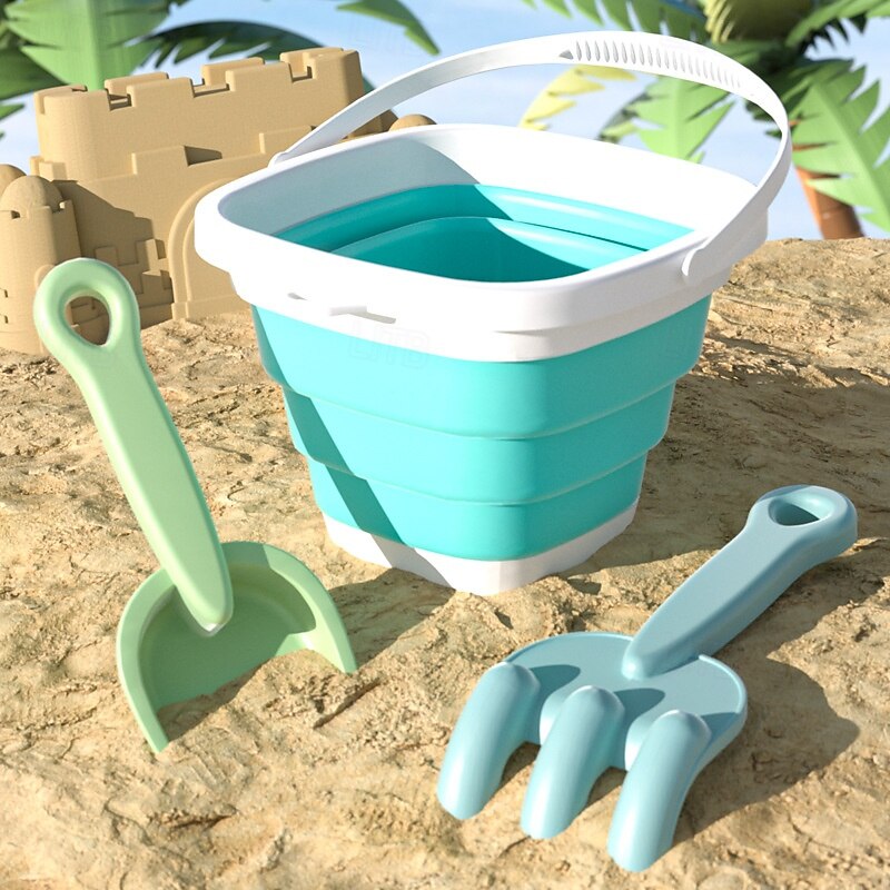 Collapsible Beach Sand Bucket 3 Packs Foldable Buckets Set with Shovels Collapsible Beach Toys for Kids Summer Sand Buckets for Kids Cruise Beach Essentials