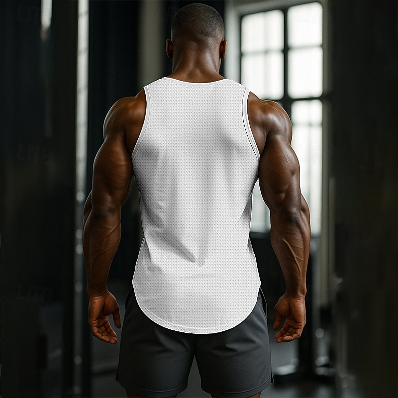 Men's Waffle Tank Top Henley Shirt Vest Top Undershirt Sleeveless Henley Summer Plain Fashion Designer Muscle Buttons Outdoor Going out Gym Black White Light Blue Top Tee for Men2