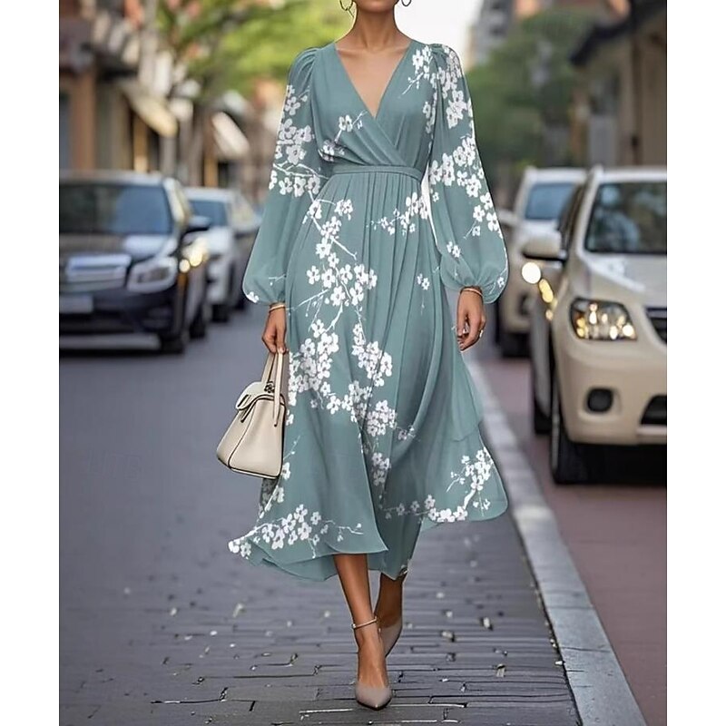 Women's Maxi Dress Pleated Dress Work Dresses Fit And Flare Dress Birthday Casual Formal Office Date Regular Fit Floral Graphic Sleeveless V Neck Navy Champagne Pink Blue Summer Spring