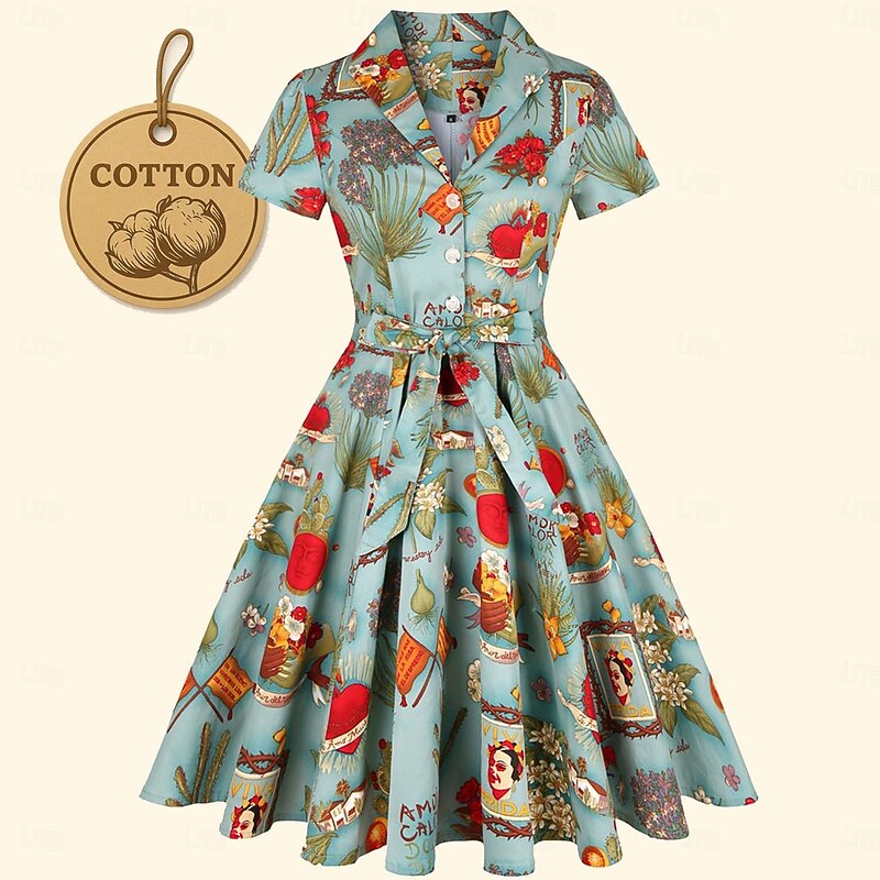 Retro Vintage 1950s Vacation Dress Flare Dress Women's Costume Vintage Cosplay Casual Daily Short Sleeve Dress Masquerade