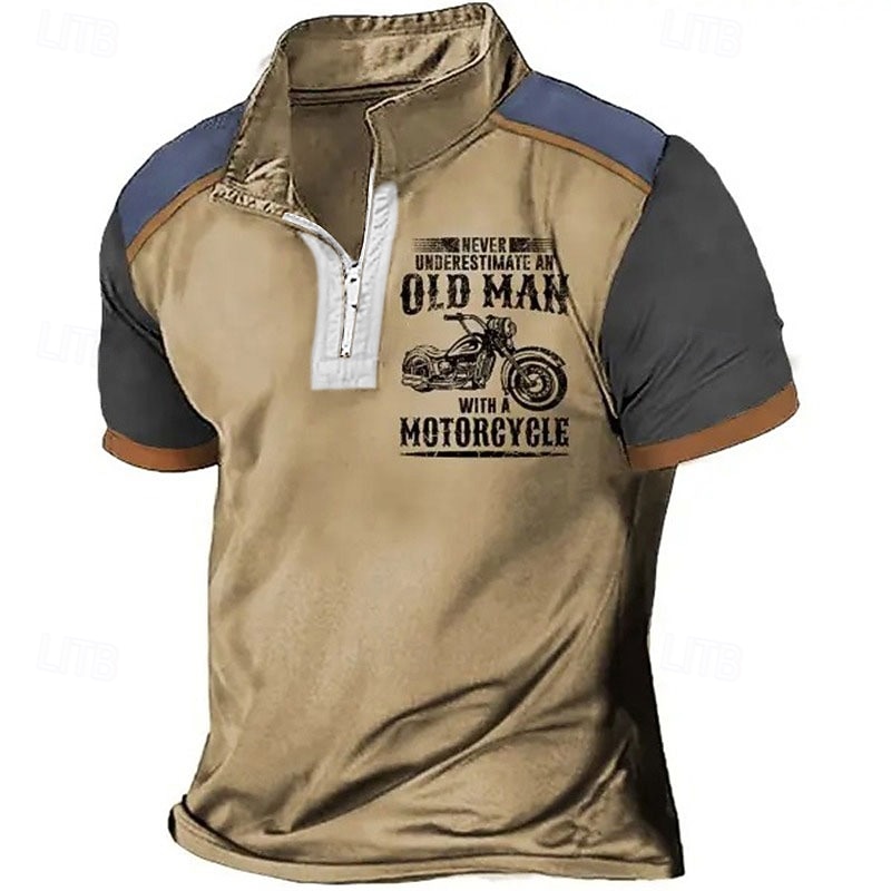 Men's Funny Zip Polo Shirts Golf Shirt Short Sleeve Polo Shirts Collared Shirts Vintage Casual Streetwear Festival Wear Party Outfits 3D Print Quarter Zip Polo Blue Green Khaki