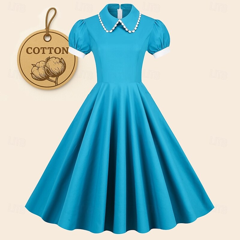 Polka Dots Retro Vintage 1950s Vacation Dress Flare Dress Women's Costume Vintage Cosplay Daily Wear Short Sleeve Dress Carnival
