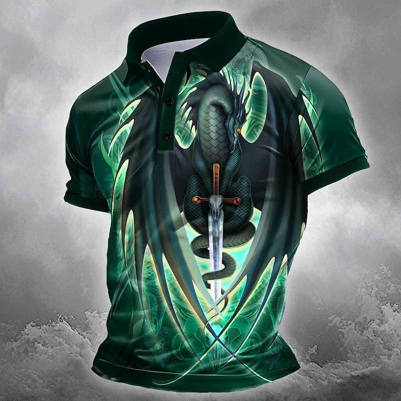 Men's Animal 3D Polo Short Sleeve Polo Shirts Collared Shirts Casual Outdoor Street Athleisure Daily Wear 3D Print Ruth Thompson Summer Green