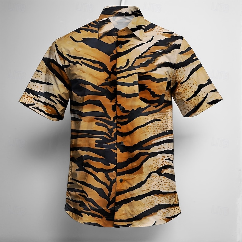 Retro Vintage 1970s Shirt Aloha Shirt Hippie Disco Leopard Fancy Dress Men's Masquerade Vacation Party Pride Parade Adults' Shirt3