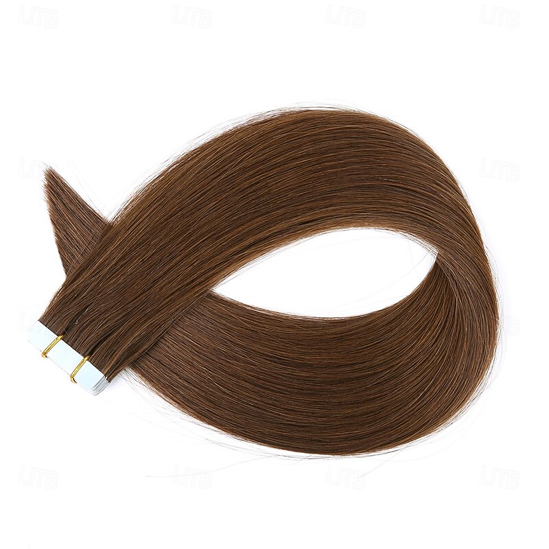 Human Hair Extensions Seamless 4# Brown Color Hair Tape In Straight Hair 18Inch 60G 20Pcs2