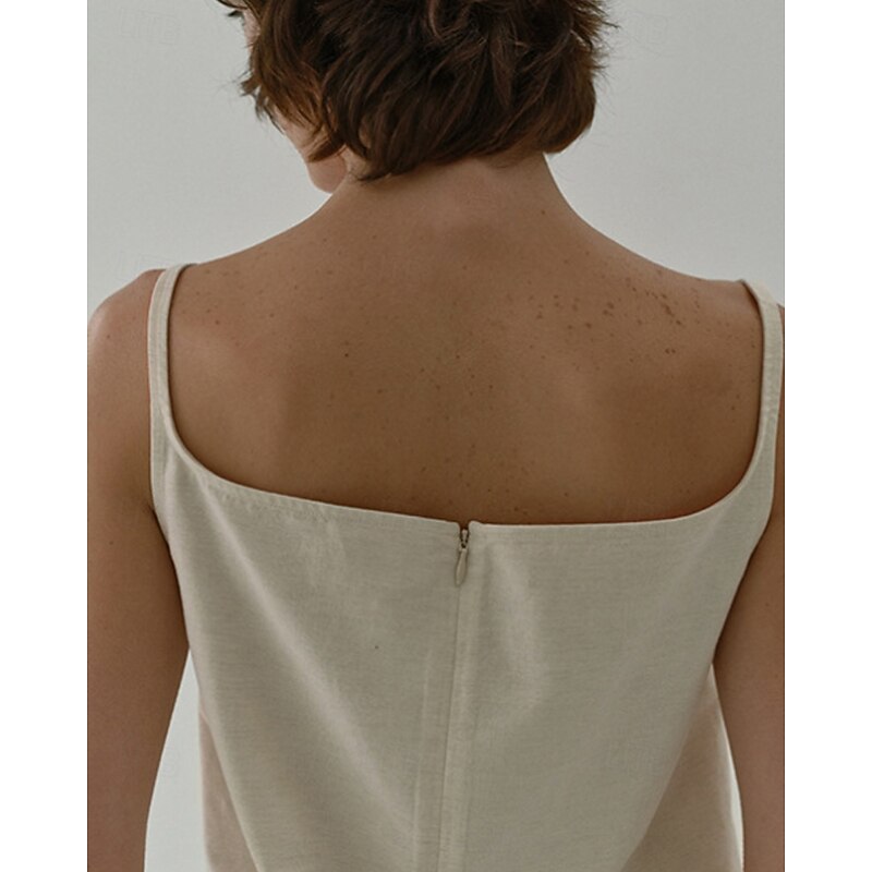 Women's Linen Shirt Blouse Plain Modern Casual Sleeveless Strap Regular Tops Daily Holiday Going out Asymmetric Apricot Summer4