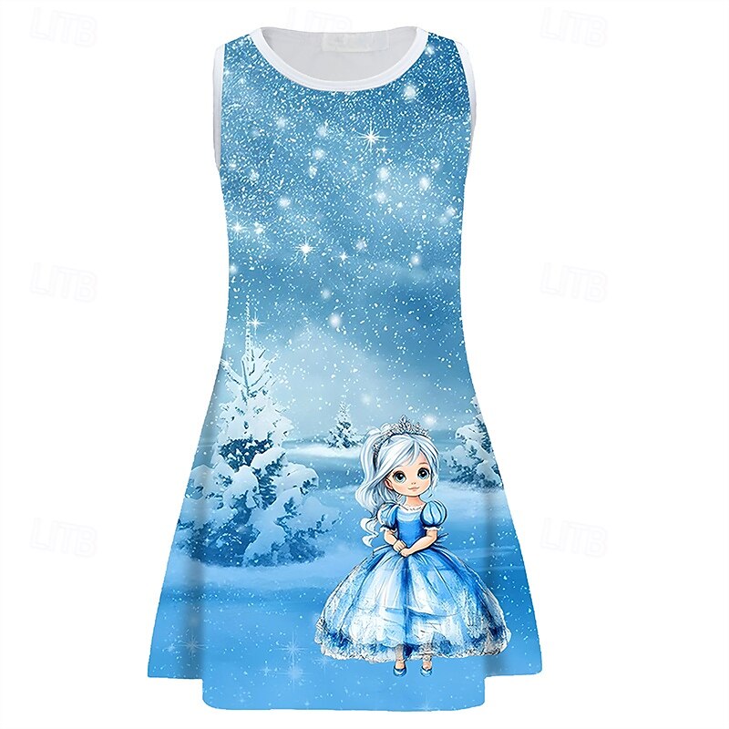 Girls' 3D Cartoon Snowflake Dress Sleeveless Summer Spring Vacation Daily Holiday Princess Beautiful Sweet Kids 4-12 Years Casual Dress A Line Dress Knee-length Regular Fit3