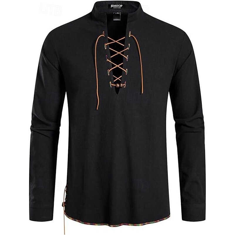 Retro Vintage Medieval Renaissance Shirt Pirate Viking Ranger Solid Color Fancy Dress Men's Viking Pirate Halloween Carnival Masquerade Vacation Party LARP Adults' Shirt Summer Spring2