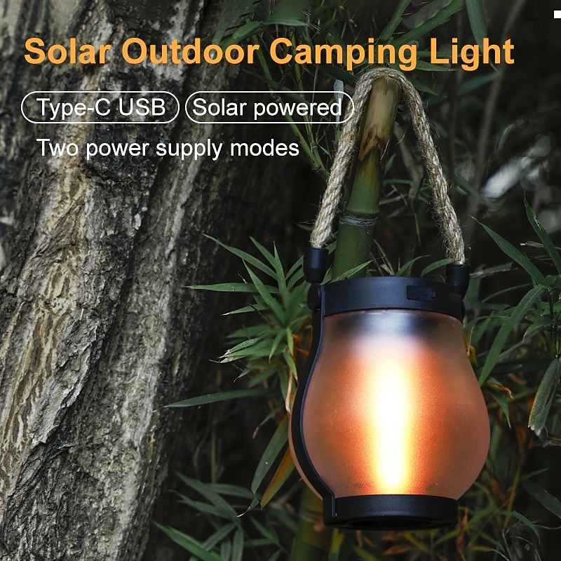 1 Pc Solar Lanterns Outdoor Solar Waterproof Hemp Rope Flame Lights Hanging Camping Lamp Courtyard Decoration Multifunctional Lighting Lamp