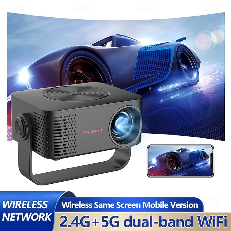 Portable Projector Native 1080P 4K Auto Focus and Keystone Correction 360 Adjustable Stand Detachable Portable