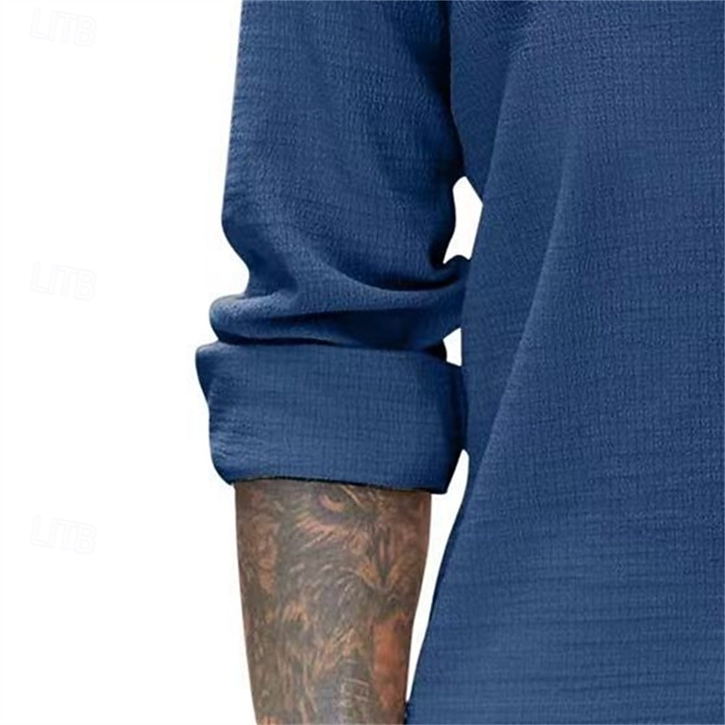 Men's Shirt Summer Shirt Casual Shirt Beach Shirt Button Up Shirt Seersucker Shirt Black Red Dark Navy Navy Blue Dark Green Long Sleeve Solid Color Plain Collar Vacation Casual Clothing Apparel4