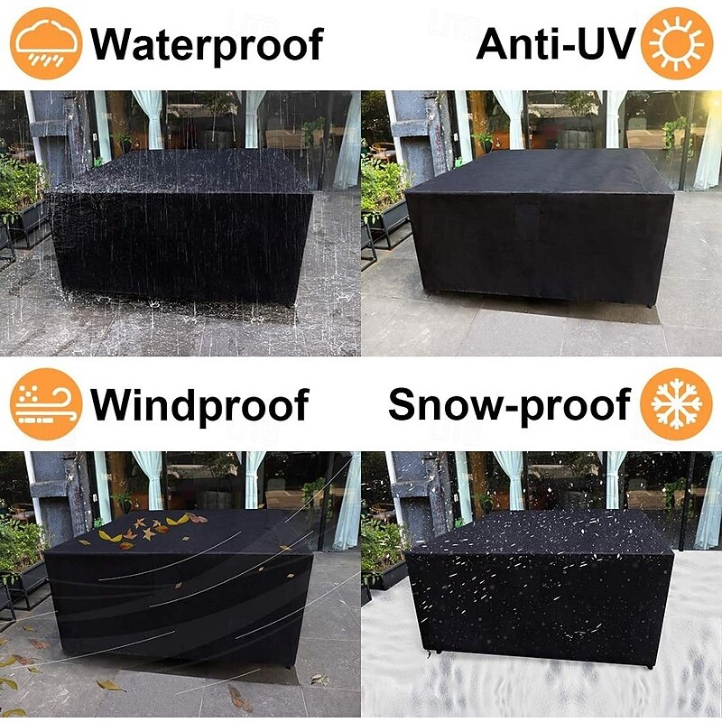 Patio Table Cover Veranda Rectanguler Black Waterproof Outdoor Dinner Protector Dust-Proof Table Desk Cover Furniture Covers with Storage Bags for Garden Outdoor Indoor Furniture2