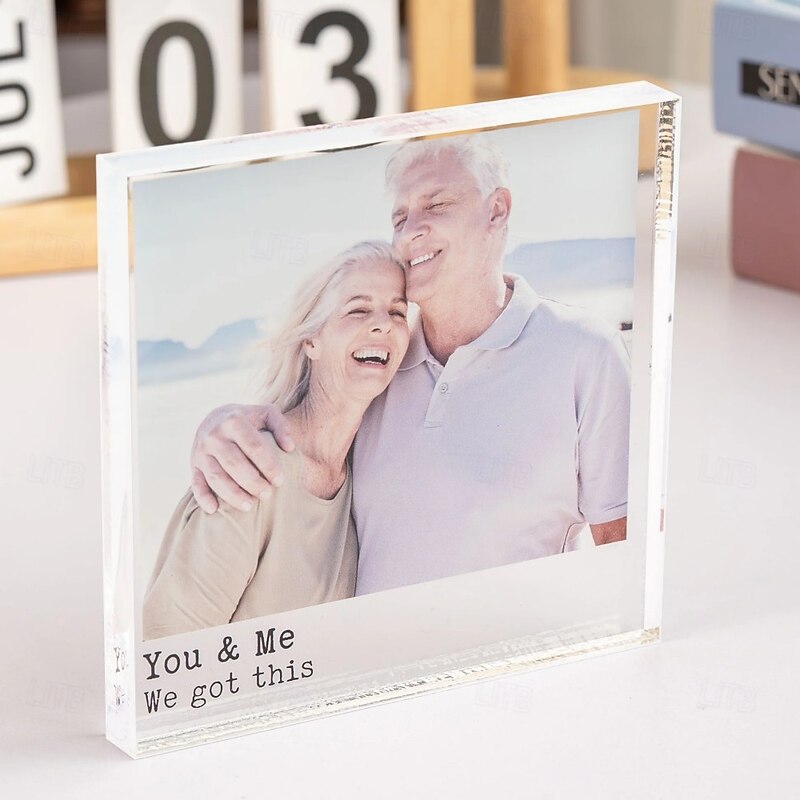 Personalized Photo Block Acrylic Custom Glass Photo Plaque Acrylic Block Photo Text Crystal Wedding Gift Birthday Father's Day Weddings3