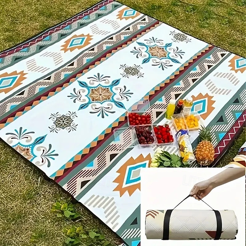 Outdoor Camping Picnic Blanket - Vivid Geometric Patterns Portable Beach Mats for Camping Barbecuing Hiking and Travel Lightweight Polyester Hand Wash Only Durable Outdoor Mats4