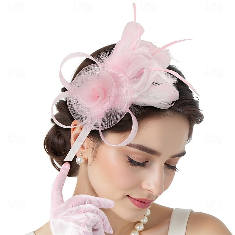 Headdress Tulle Feather Fedora Hat Wedding Evening Party Tea Party Horse Race Cocktail Elegant Vintage Cute With Feather Headpiece Headwear