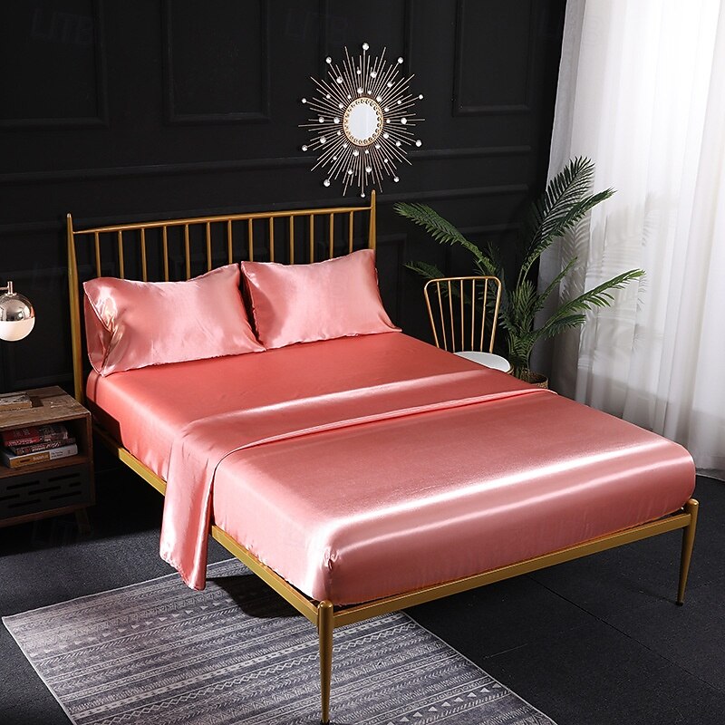 Home Ice Silk Sheets Silk Satin Cloth Pillowcases Imitation Silk Four-piece Bed Sheet2