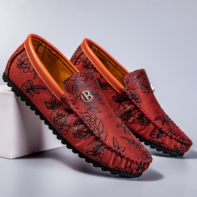 Men's Burgundy Slip-On Loafers with Embroidered Detailing, Stylish Moccasins for Evening Wear and Resort Vacations2