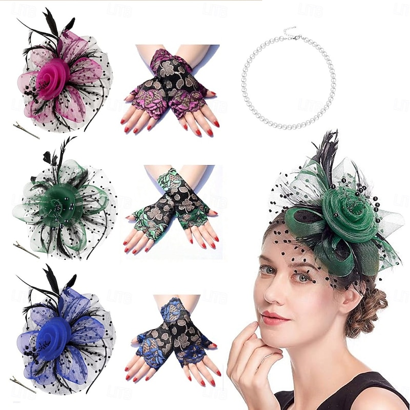 Necklace Wreaths Long Gloves Cosplay Accessories Accesories Set Elegant & Luxurious 1920s The Great Gatsby Polyester Rhinestone Lace Alloy For Cosplay Women's Costume Jewelry Fashion Jewelry