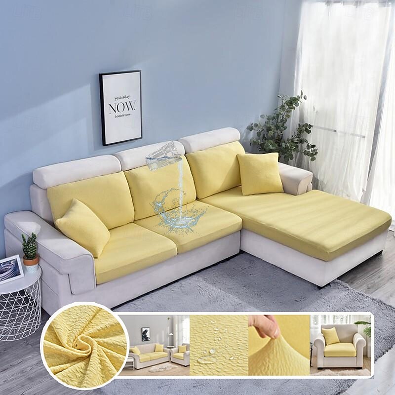 Water Resistant Magic Sofa Cover Seat Cushion Cover Furniture Protector for Pets Kids Stretch Washable Removable Sofa Slipcover Living Room Elastic