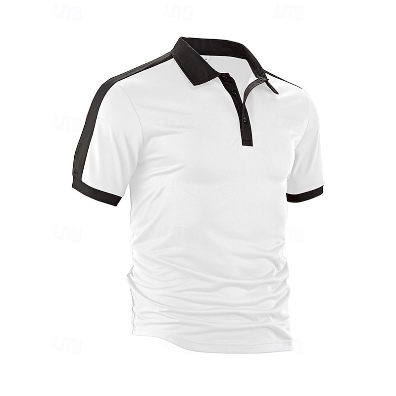 Men's Golf Shirt Golf Polos Shirts Work Casual Lapel Short Sleeve Basic Modern Color Block Patchwork Buttons Summer Regular Fit Wine Black White Khaki Light Grey Dark Gray Golf Shirt3