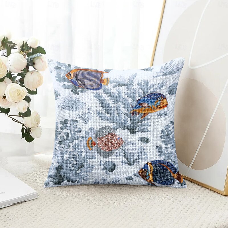 Undersea Fishes Decorative Toss Pillows Cover 1PC Soft Square Couch Cushion Case Pillowcase for Bedroom Livingroom Sofa Chair4
