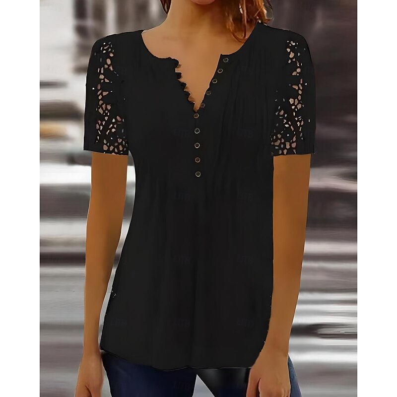 Women's Shirt Solid Color Elegant Bohemia Daily Sleeveless High Neck Regular Tops Daily Holiday Going out Patchwork Buttons Print Black White Red Blue Summer Spring4