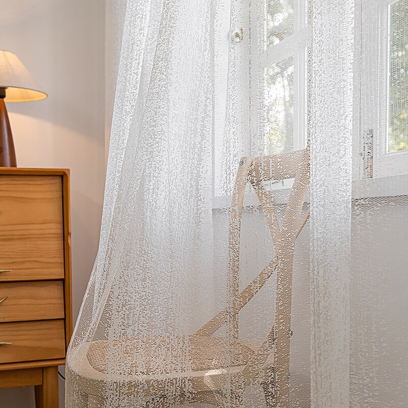 Elegant White Sheer Curtain Light-Filtering Rod Pocket Design for Bedroom & Living Room Decor, Hand Washable Polyester