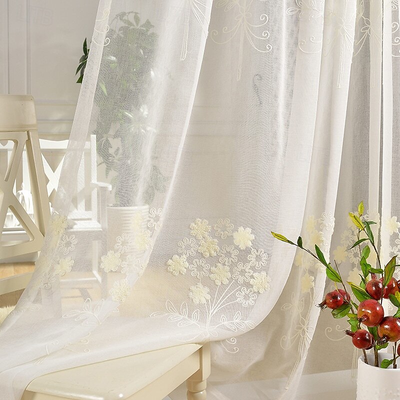 2Pcs Korean Style High-End Embroidered Window Screen Living Room Bedroom Dining Room Study Semi Transparent Curtains2