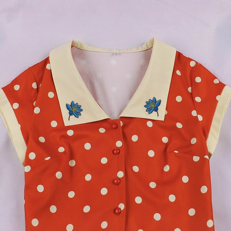 Retro Vintage 1950s Rockabilly Midi Swing Dress Flare Dress Shirt Dress Cap Sleeve Polka Dot Fancy Dress Women's Carnival Vacation Daily Wear Retro Theme Party Adults' Dress Headband Spring & Summer4