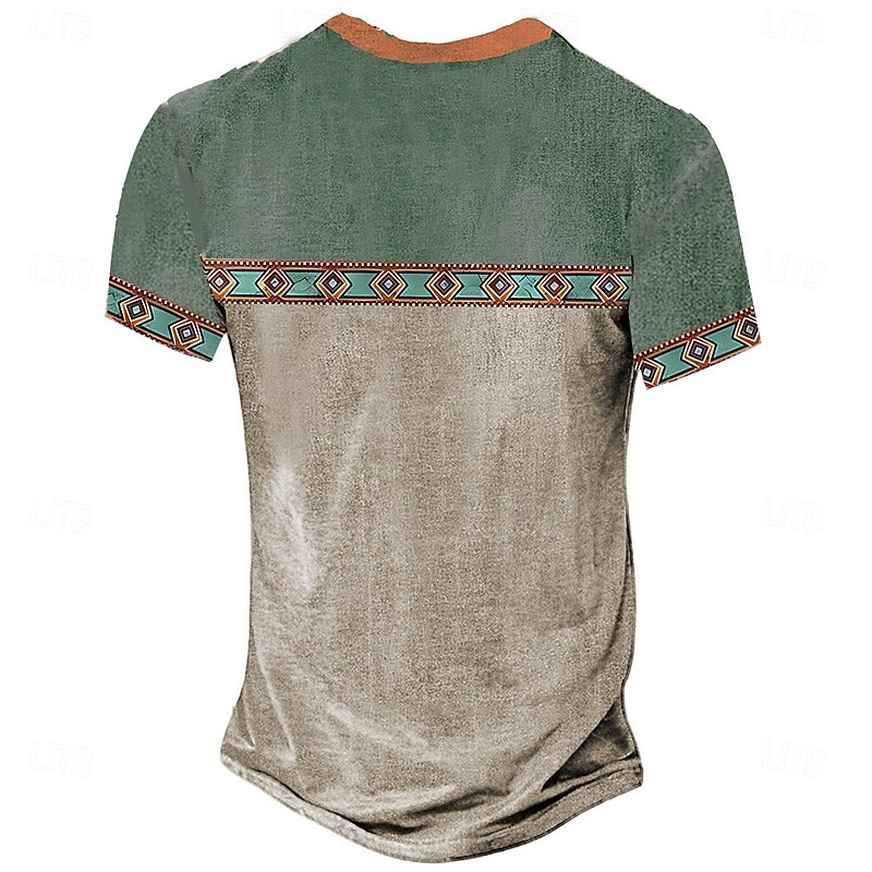 Men's Tribal T Shirt Henley Shirt Tee Short Sleeve Designer Basic Bohemian Outdoor Casual Daily Summer Lake Blue Light Green Light Blue Khaki Henley Henley T-Shirt2