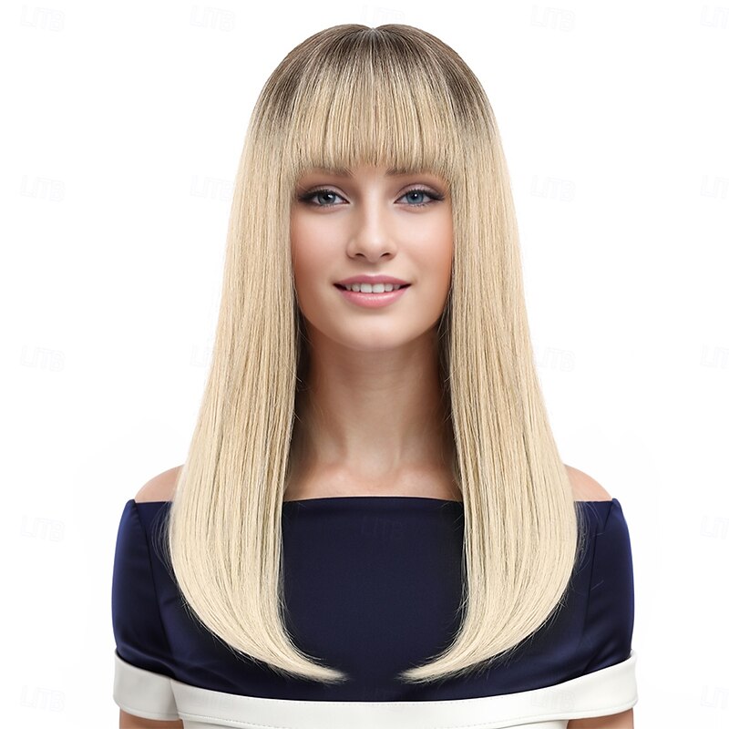 Synthetic Wig kinky Straight Natural Straight Middle Part Layered Haircut Machine Made Wig 20 inch A1 Synthetic Hair Women's Soft Classic Comfortable Blonde2