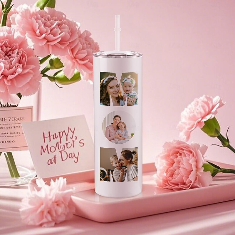 Personalized Tumbler with Straw Custom Photo Gift for Mom 30oz Stainless Steel Insulated Cup, Mother's Day Birthday Gift for Mom Wife, Hot Cold Drink Travel Mug