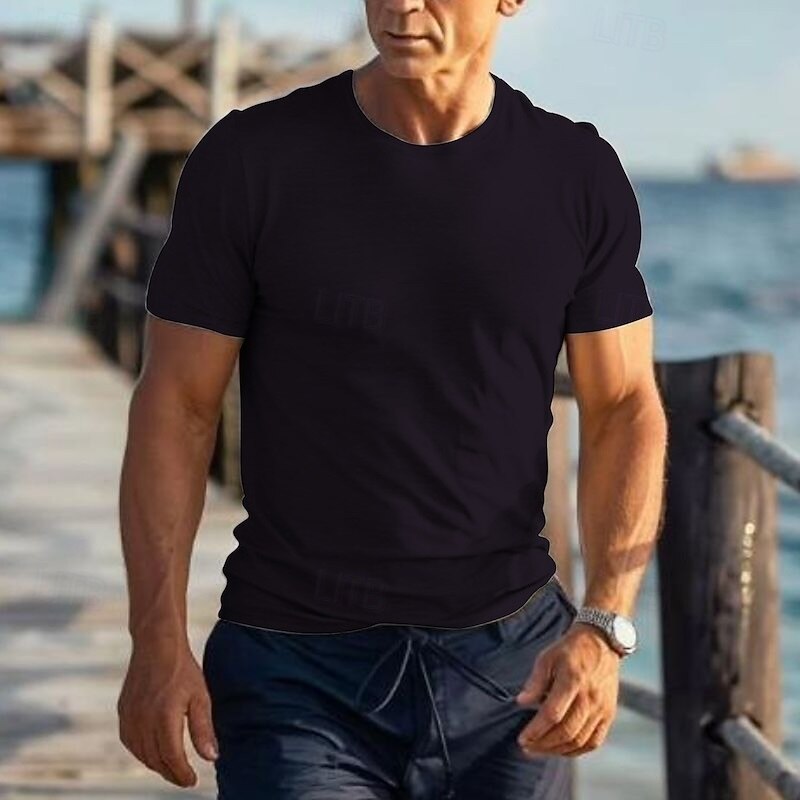 Men's T Shirt Short Sleeve Crew Neck Summer Plain Basic Classic Vacation Casual Daily Black White Red Top Tee for Men3