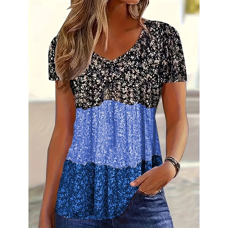 Women's T Shirt Casual Short Sleeve V Neck Regular Tops Daily Red Blue Green Khaki Gray Summer3