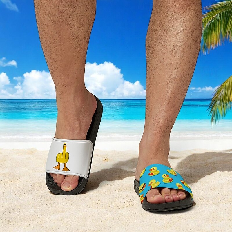 Men's Duck-printed Slide Sandals – Laid - Back & Cool Style for Men in Summer Beach Trips, Barbecues & Casual Outdoor Gatherings3